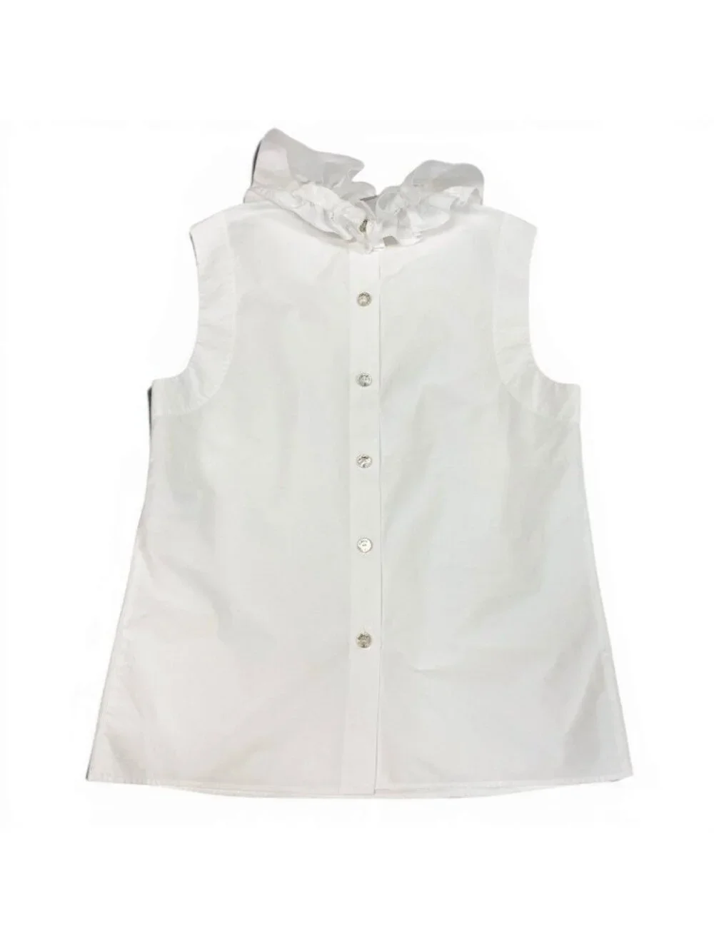 Chanel Frill Neck Sleeveless Shirt Back Button 34 White Cotton